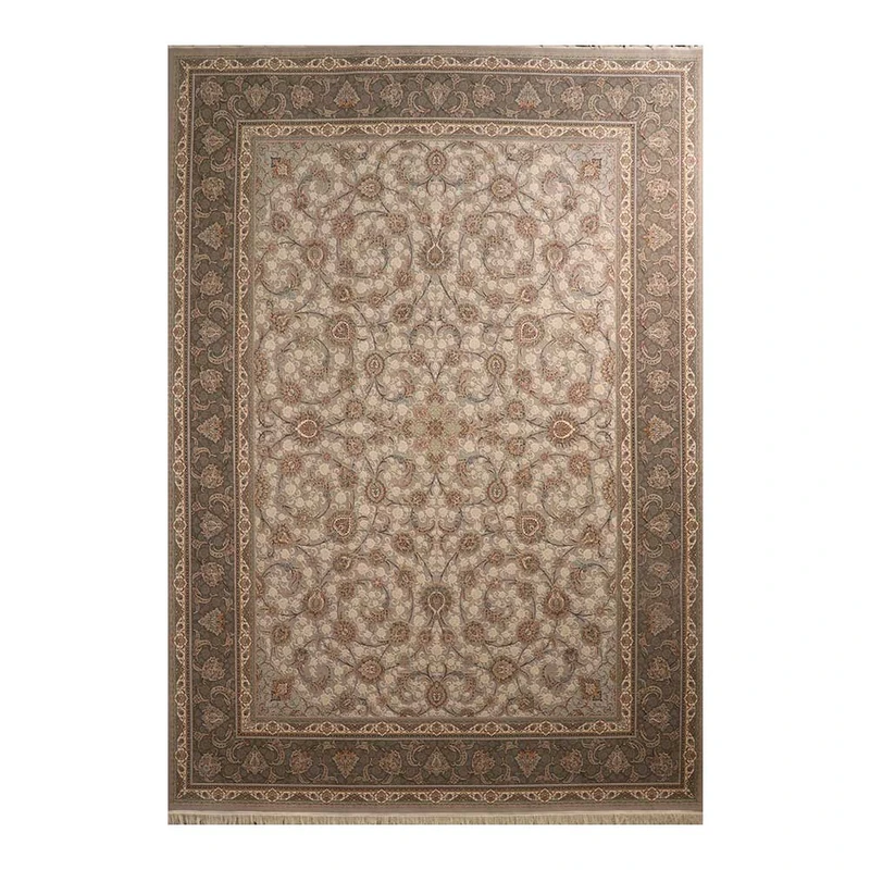 فرش ماشینی 1500 شانه زمینه نقره‌ای حاشیه نقره ای مدل ستارگان کد E502-1037