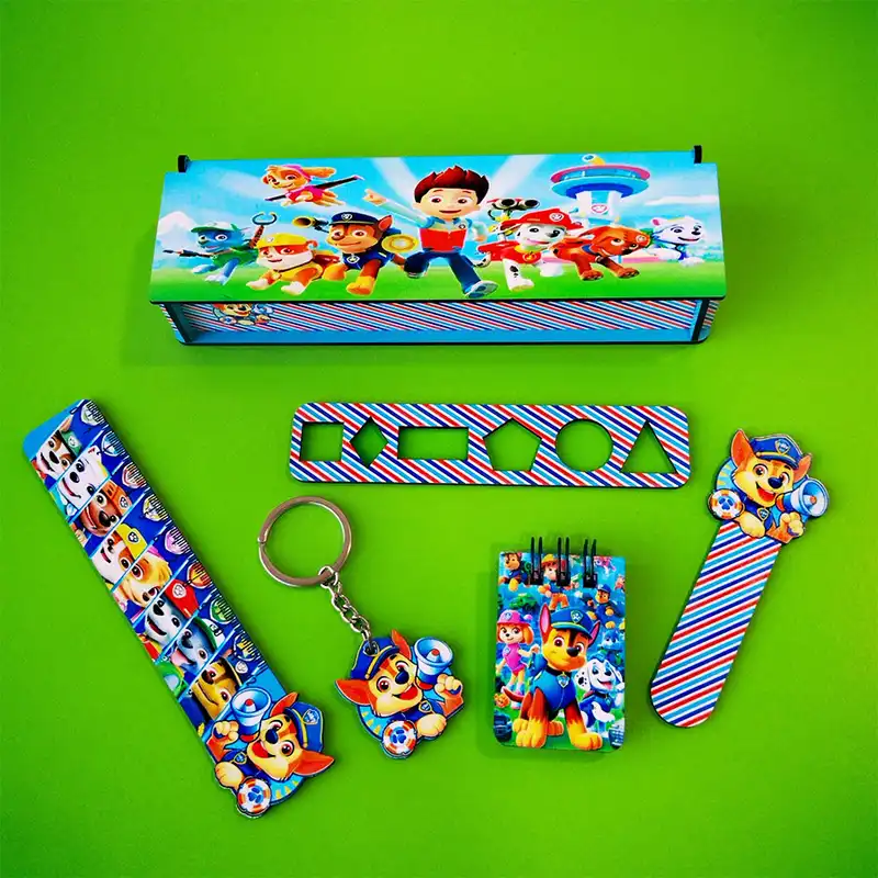 ست لوازم التحریر مدل چوبی طرح سگهای نگهبان فانتزی کد 01 مجموعه 6 عددی