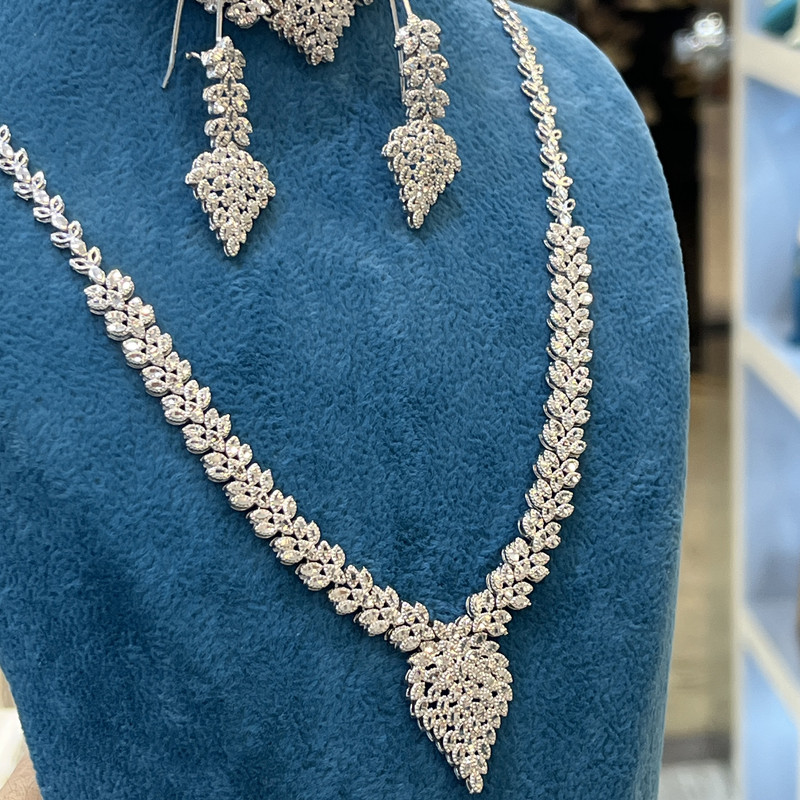 نیم ست نقره زنانه مدل تمام تراش زیتونی کد 443-54