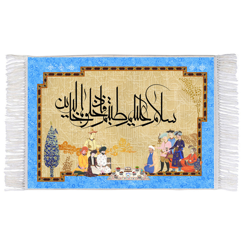 فرش ماشینی دیوارکوب اطلس آبی مدل خالدين کد T3524