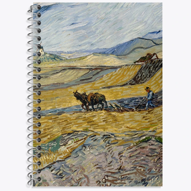 دفتر زبان 50 برگ خندالو مدل دو خط طرح شخم زدن مزرعه ونسان ونگوگ (Van Gogh) کد 36789
