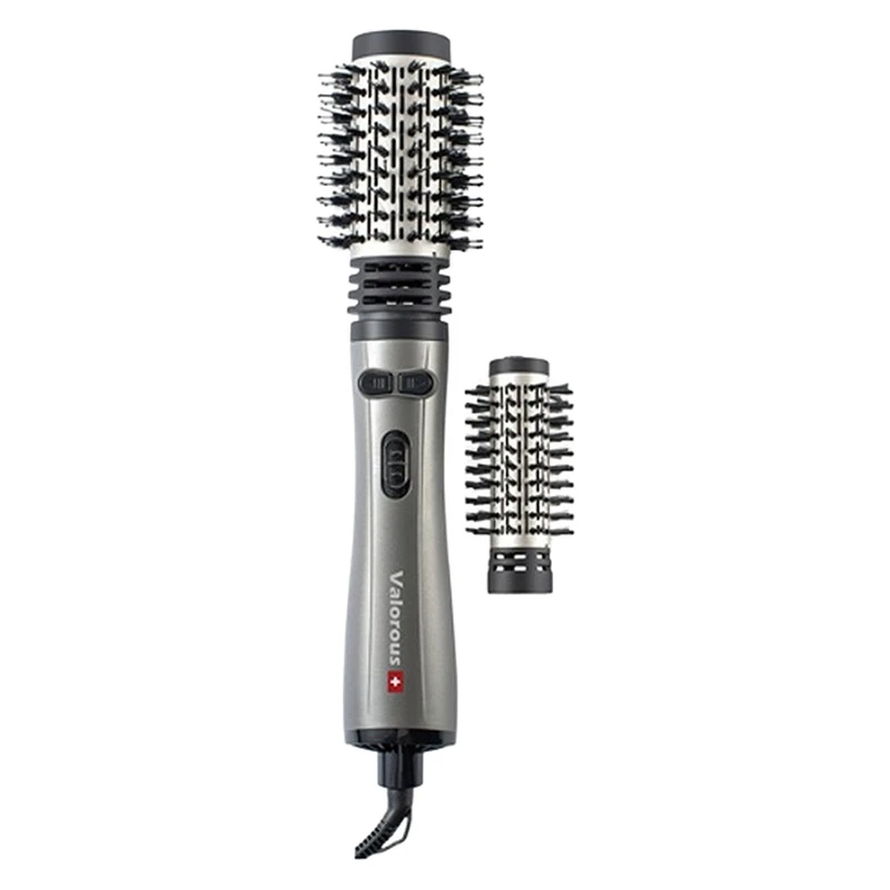 سشوار برس‌دار چرخشی حرفه‌ای والوروس مدل VL-507، موتور AC با توان مصرفی 1200 وات، دارای قابلیت تعویض سری، طراحی ارگونومیک، دارای سری قابل تعویض، با حالت صاف‌کننده، حجم‌دهنده و فرکننده، تنظیم حرارت 2 حالته و کنترل سرعت 2 حالته، به همراه 2 سری برس‌دار