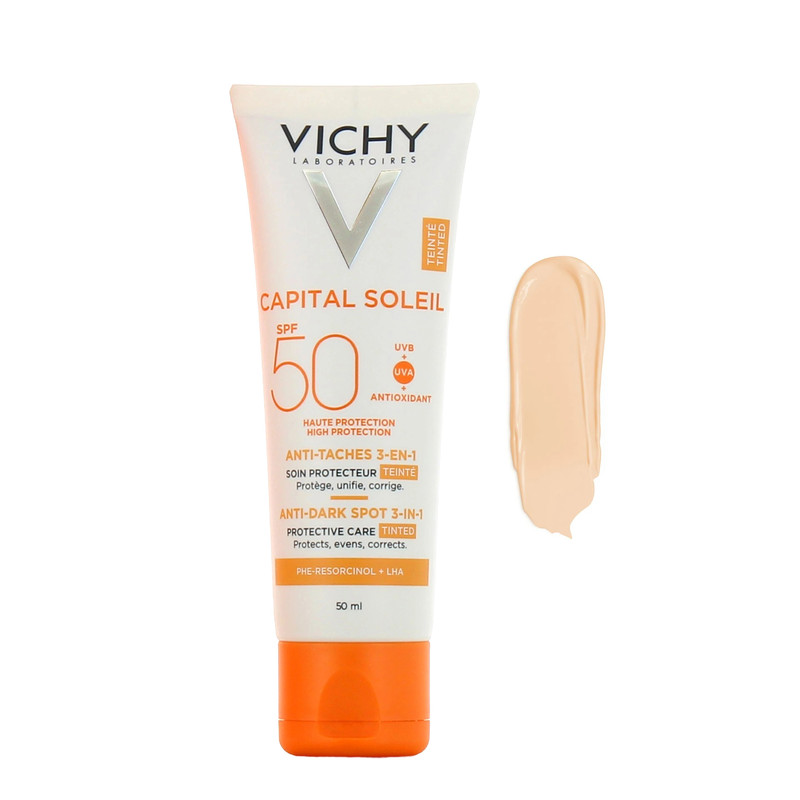 کرم ضد آفتاب رنگی ویشی SPF 50 مدل Anti Taches 3in1 مناسب انواع پوست حجم 50 میلی لیتر