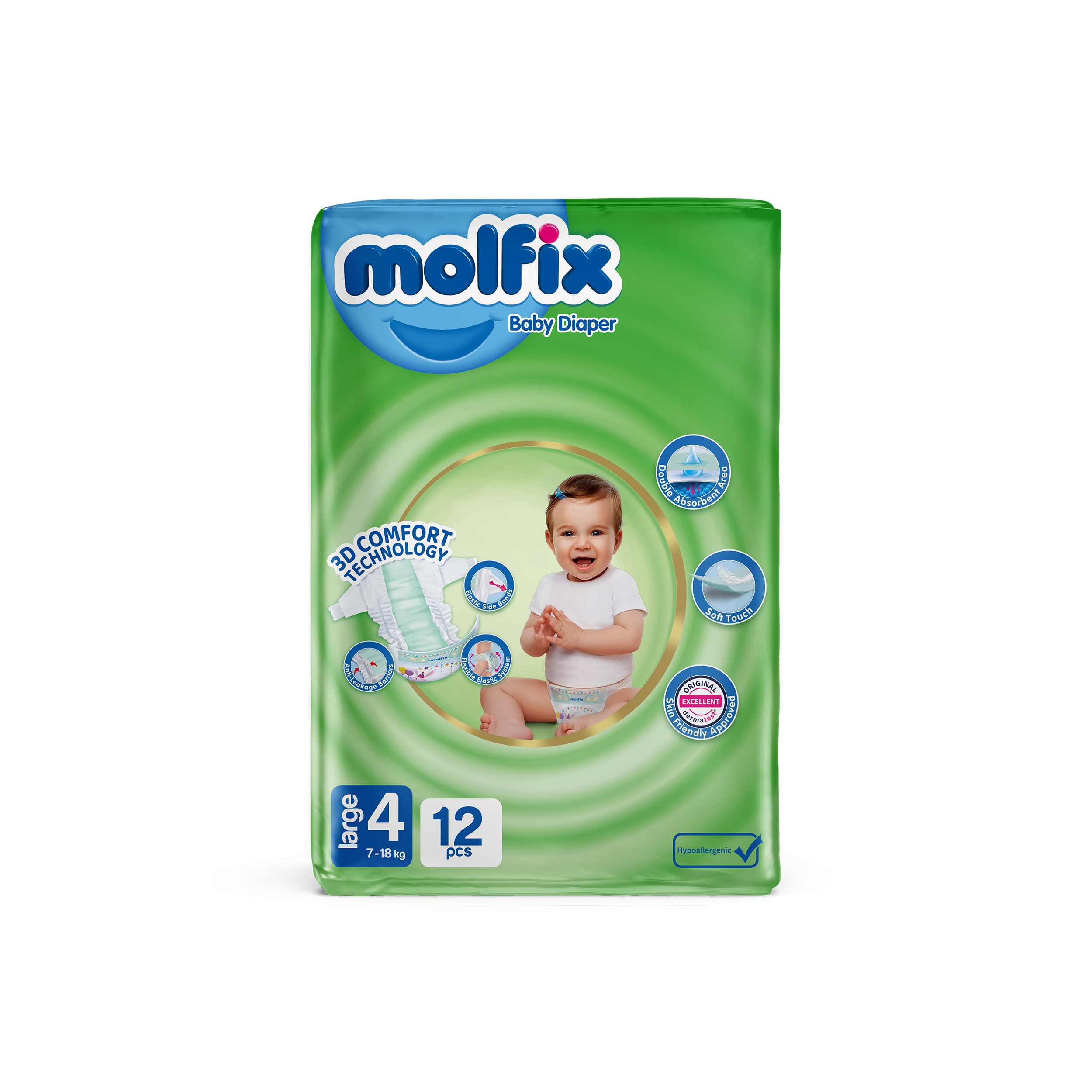 پوشک مولفیکس مدل New Diaper سایز 4 بسته 12 عددی