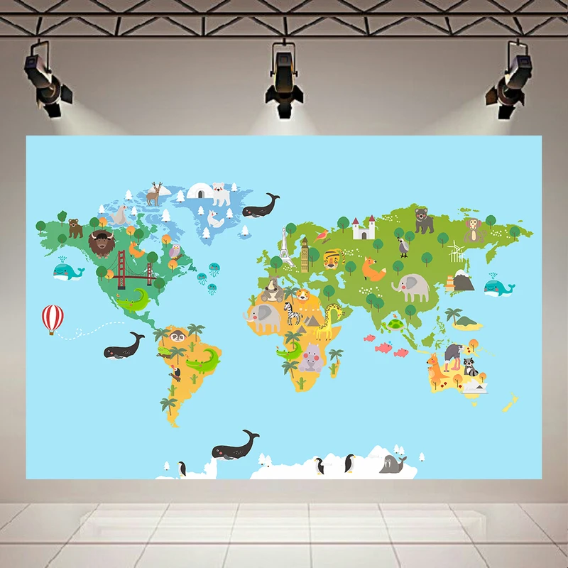 تابلو بوم طرح مخمل نقشه جهان مدل حیوانات کد AR302936