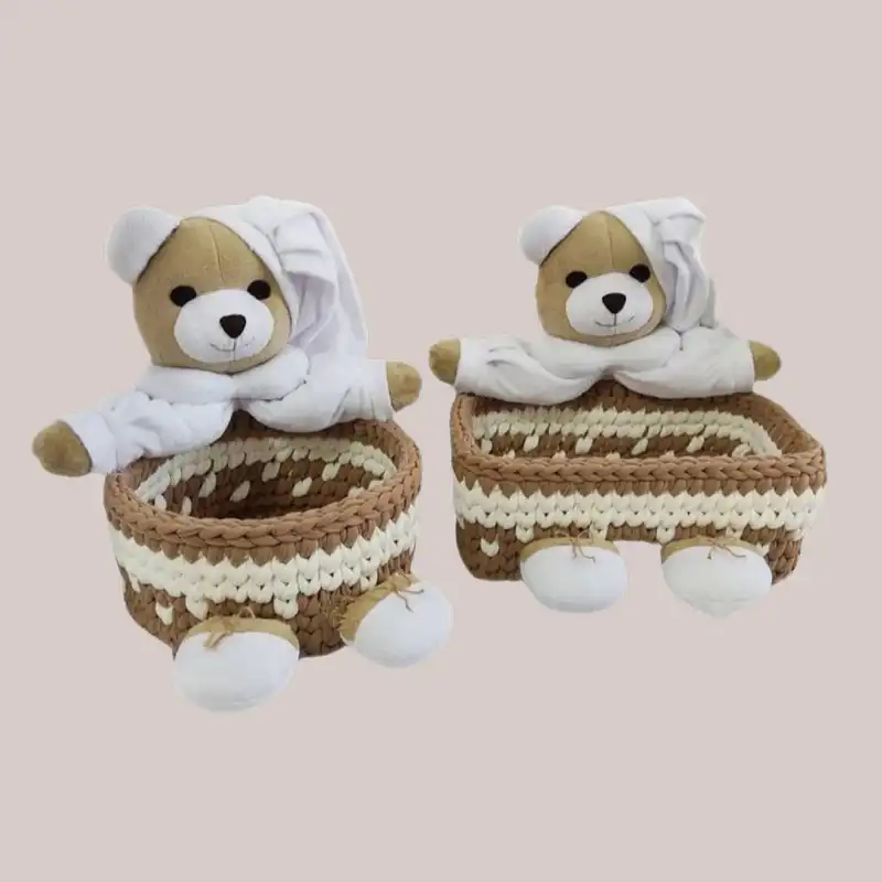 سبد قلاب بافی تریکو طرح عروسک خرسی کد 02 مجموعه 2 عددی