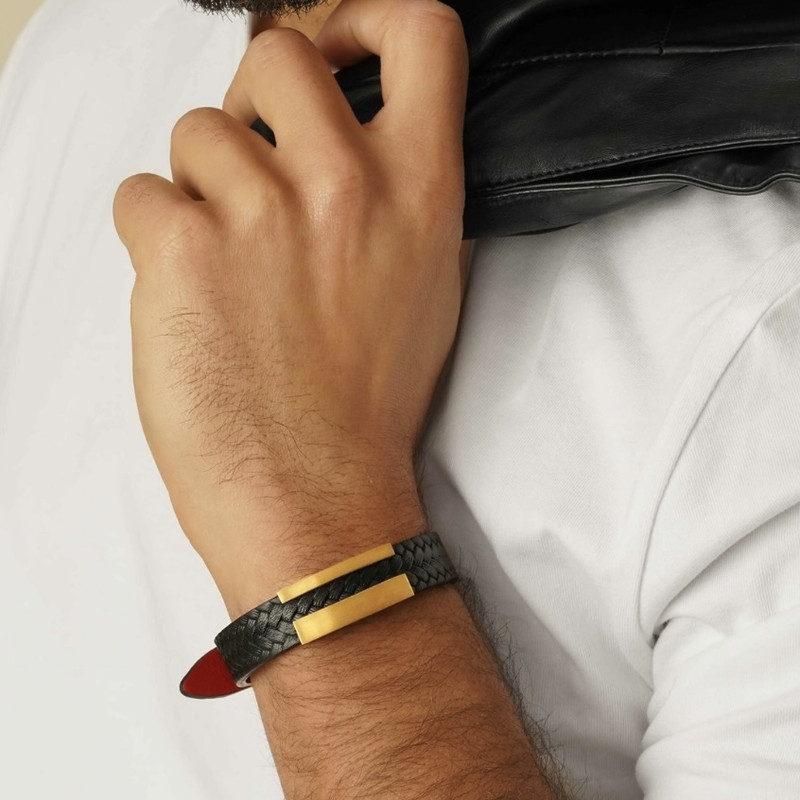 دستبند طلا 18 عیار مردانه تاج مدل راه