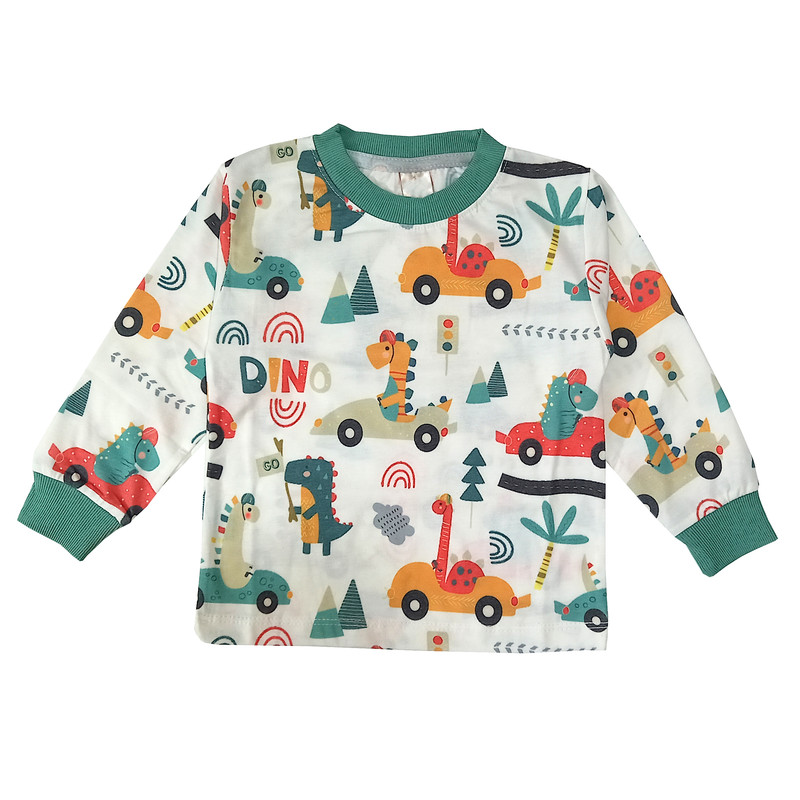 ست تی شرت و شلوار پسرانه مدل ماشین و دایناسور کد 3528 