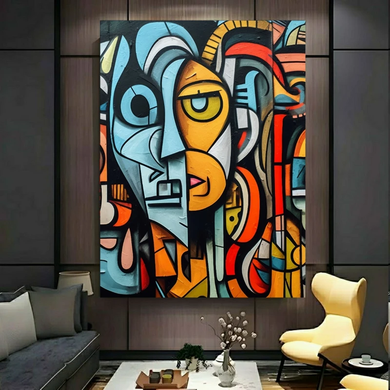 پوستر پارچه ای طرح مخمل  پرتره کوبیسم مدل خطوط هندسی کد PY920