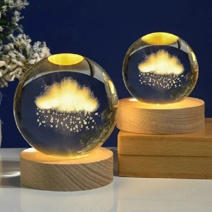 چراغ خواب مدل گوی کریستالی طرح ابر و باران 3D