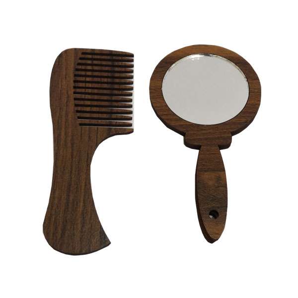 ست شانه مو و آینه آرایشی طرح چوب کد 7