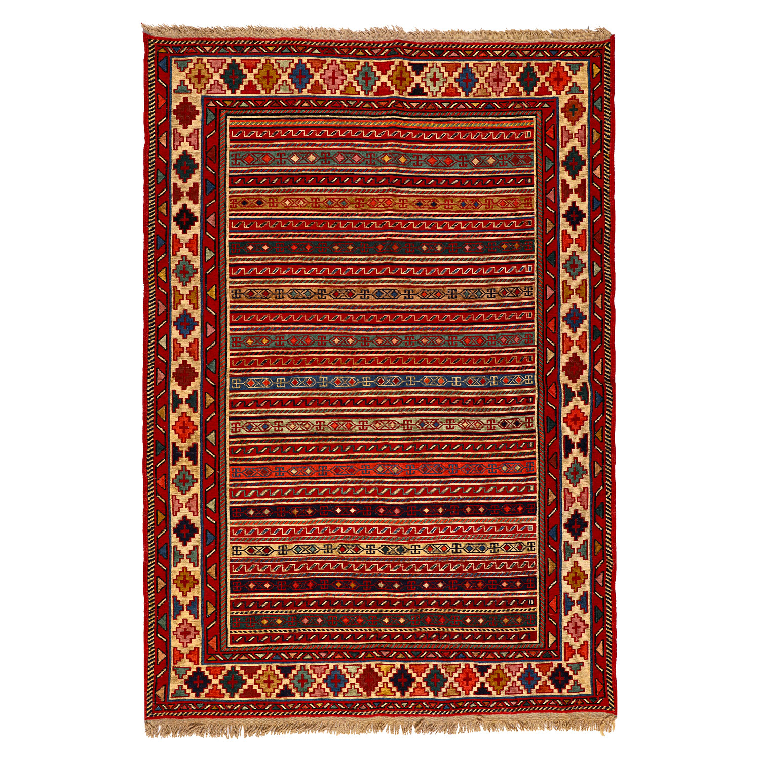 گلیم دستبافت یک و نیم متری مدل ورنی کد 9912145