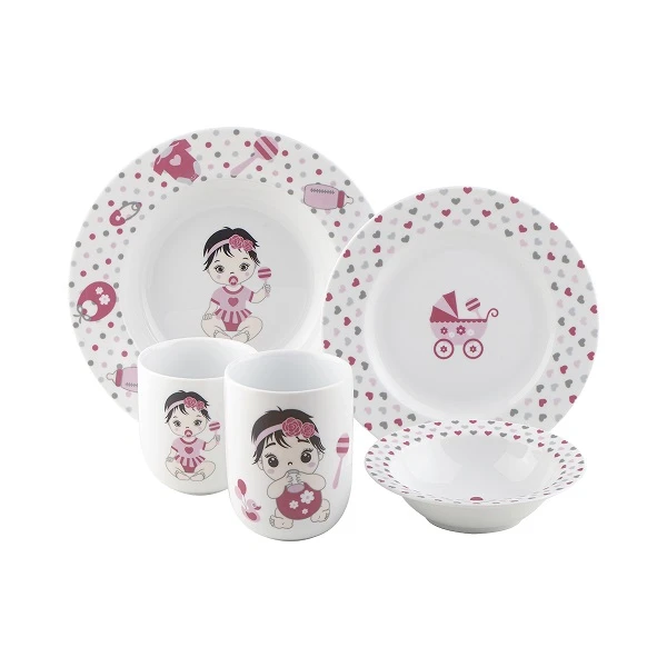 سرویس غذاخوری کودک 5 پارچه چینی زرین ایران مدل ایتالیا اف نیوبرن با لیوان درجه عالی