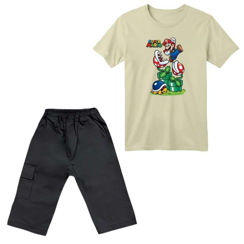 ست تی‌شرت آستین کوتاه و شلوارک پسرانه مدل ماریو کد ۳