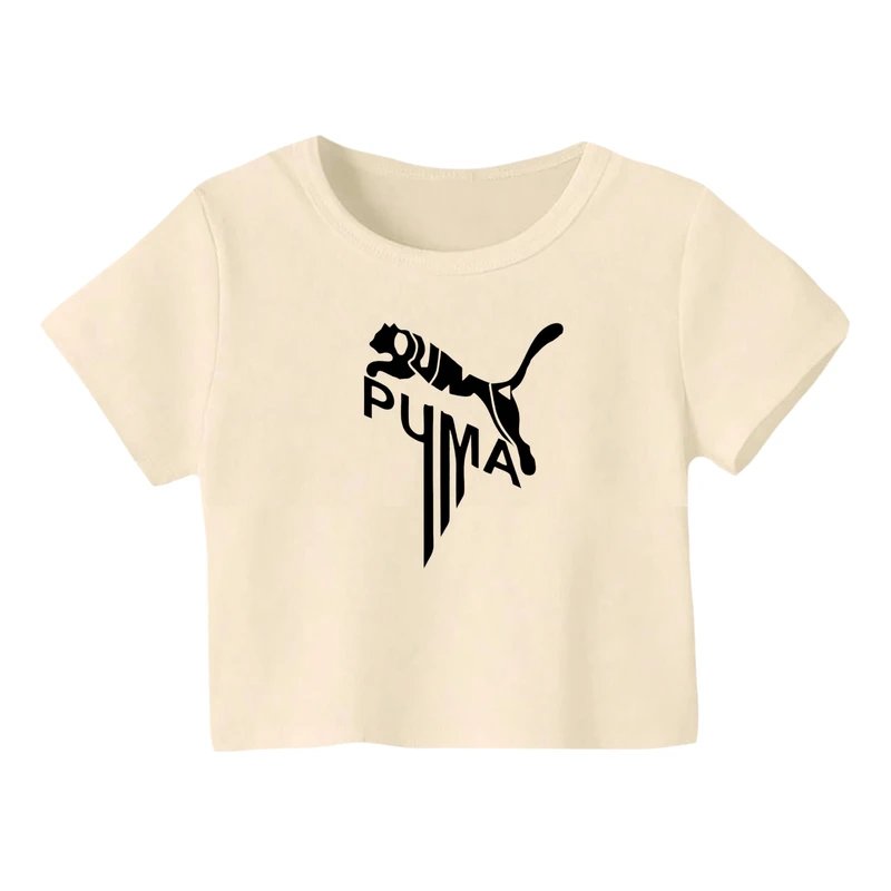 کراپ‌ تی‌شرت آستین کوتاه زنانه مدل لوگو‌ کد 19