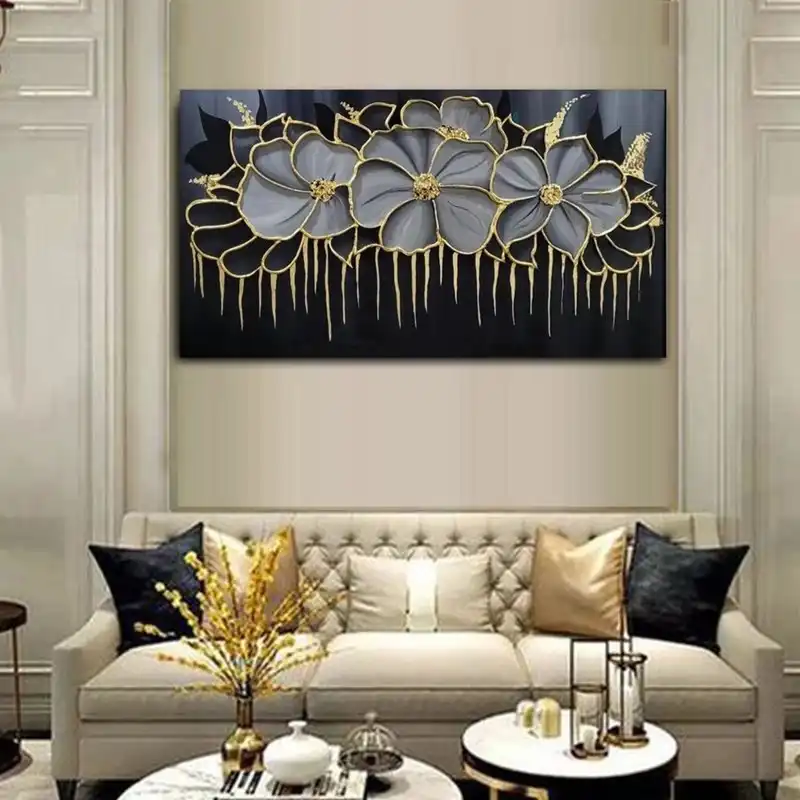 تابلو نقاشی ورق طلا طرح گل نقش برجسته کد 0125