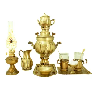سرویس سماور ذغالی 12 پارچه برنجی مدل نقلی