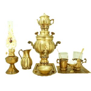 سرویس سماور ذغالی 12 پارچه برنجی مدل نقلی