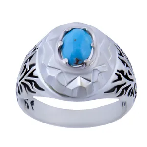 انگشتر نقره مردانه بازرگانی میلادی مدل فیروزه طبیعی نیشابور رکاب دست ساز کد AM_0145