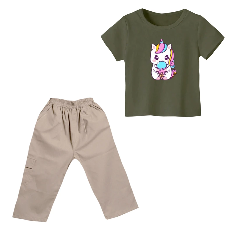 ست تی شرت و شلوارک دخترانه مدل یونیکورن کد ۲۸