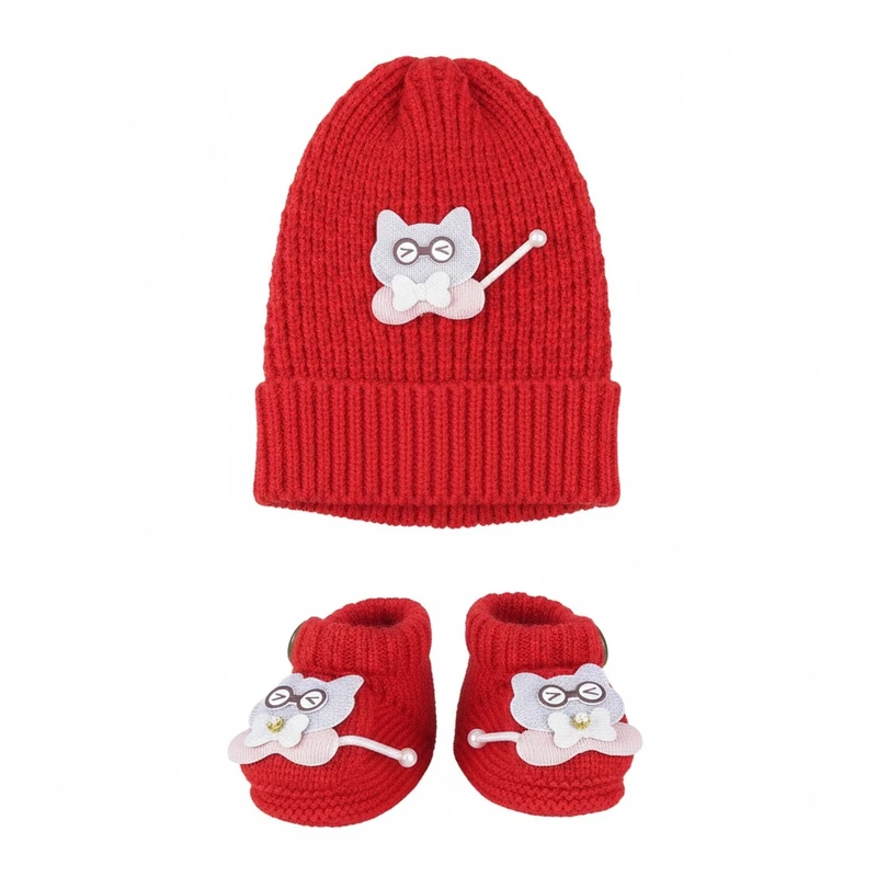 ست کلاه و پاپوش بافتنی مدل عروسک برجسته