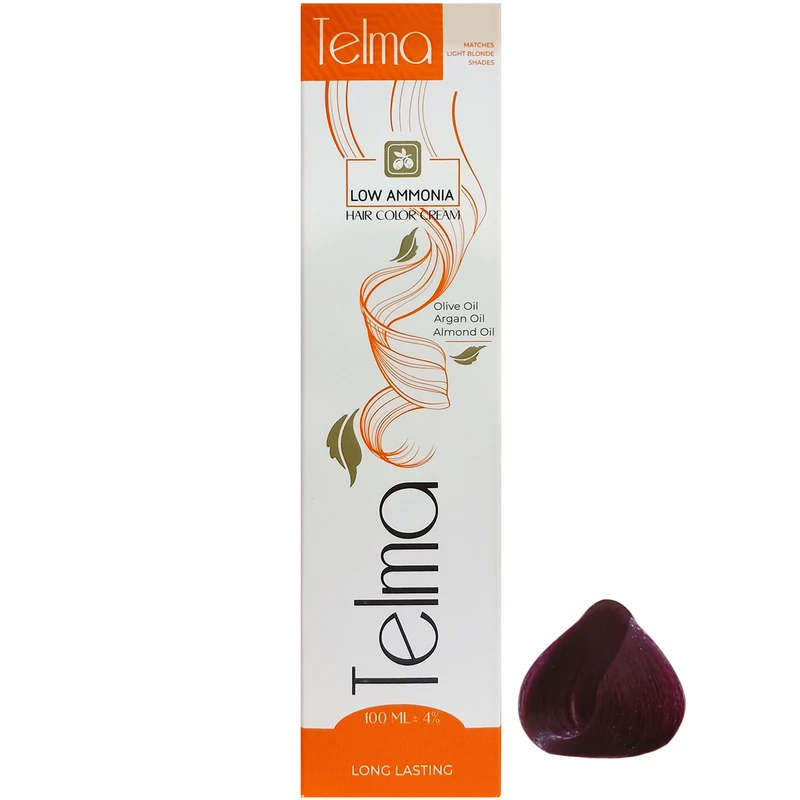 رنگ مو تلما مدل Low Ammonia شماره 3.2 حجم 100 میلی لیتر رنگ بادمجانی