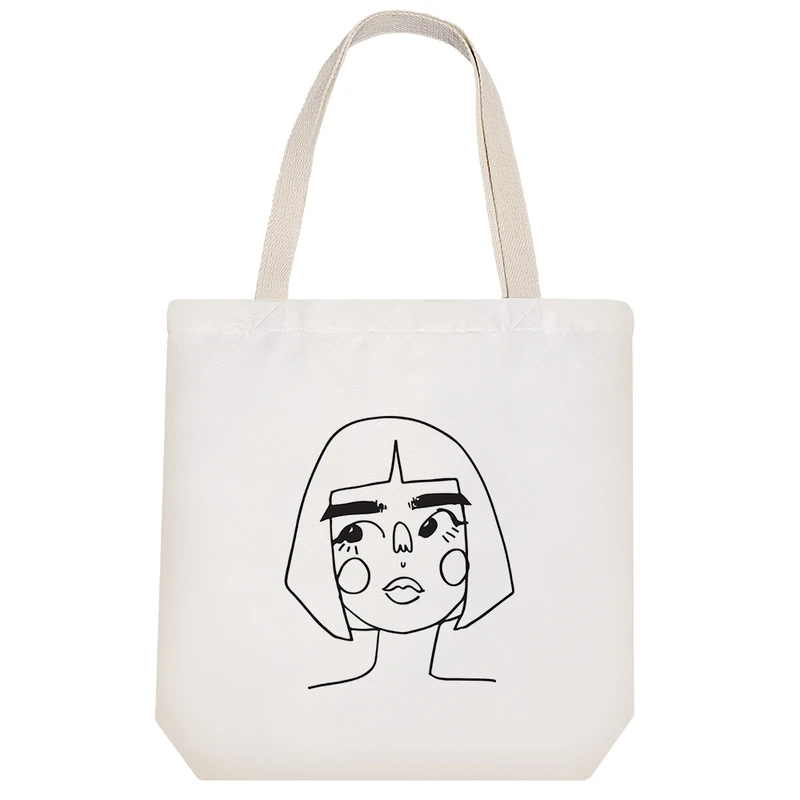 ساک خرید پارچه ای خندالو طرح دختر مو چتری مدل توت بگ کد 7043