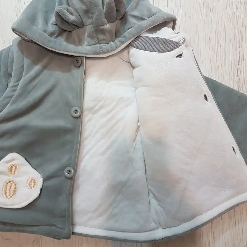 ست کاپشن و شلوار نوزادی مدل ASH402 طرح هاپو رنگ طوسی