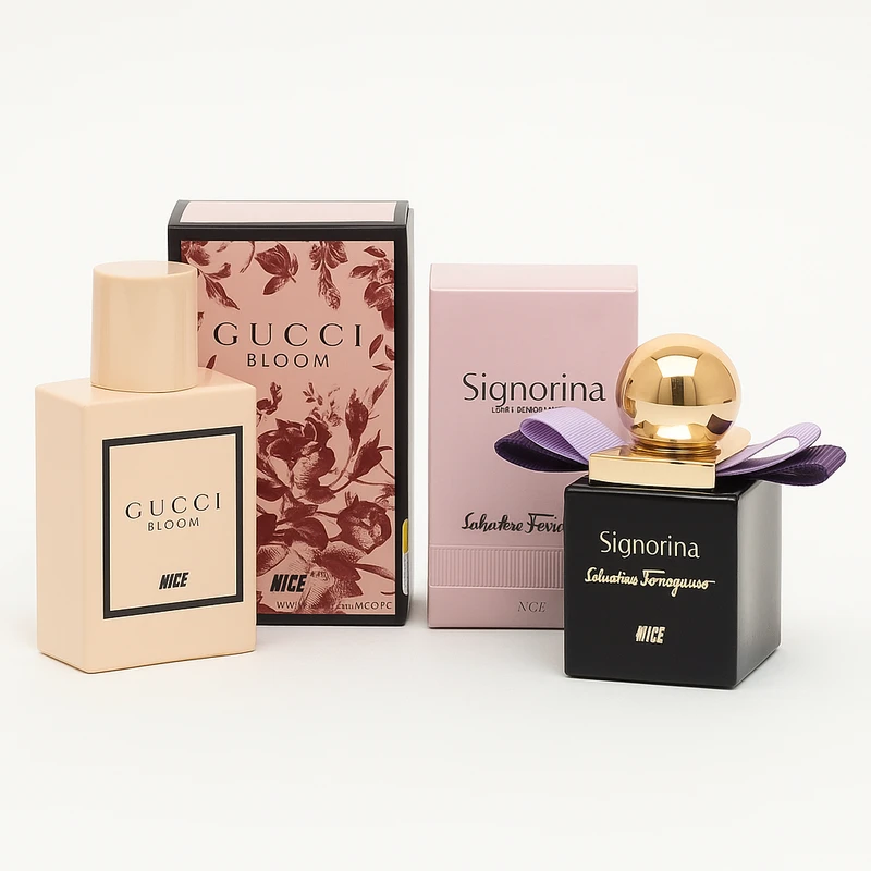 عطر جیبی زنانه نایس مدل سیگنوریا و گوچی بلوم با رایحه شیرین حجم 32 میلی‌لیتر بسته دو عددی