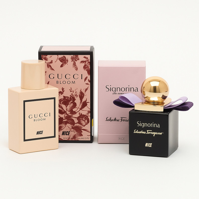 عطر جیبی زنانه نایس مدل سیگنوریا و گوچی بلوم با رایحه شیرین حجم 32 میلی‌لیتر بسته دو عددی