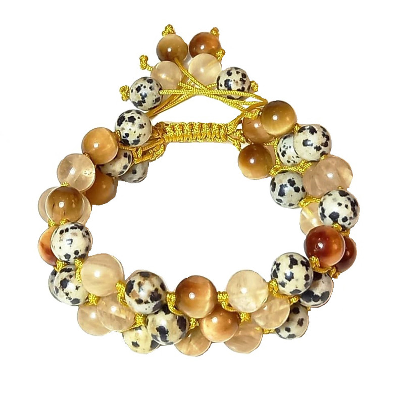 دستبند مدل سه رج بافت سیترین و دالمانتین و چشم ببر