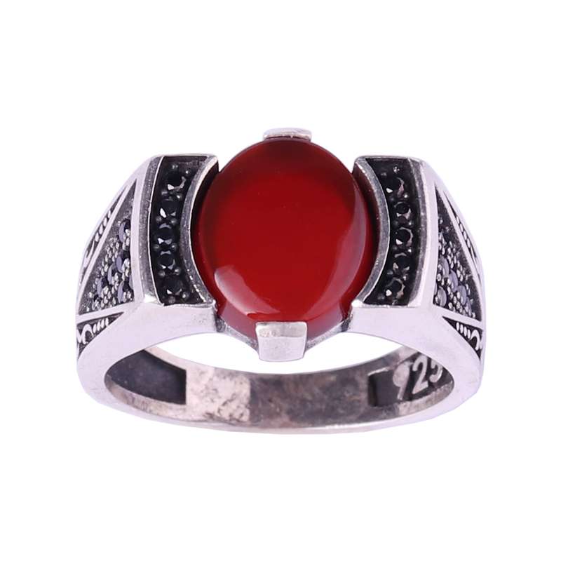 انگشتر نقره مردانه مدل عقیق سرخ