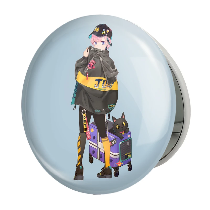 آینه جیبی خندالو طرح دختر انیمه ای مدل تاشو کد 18070 