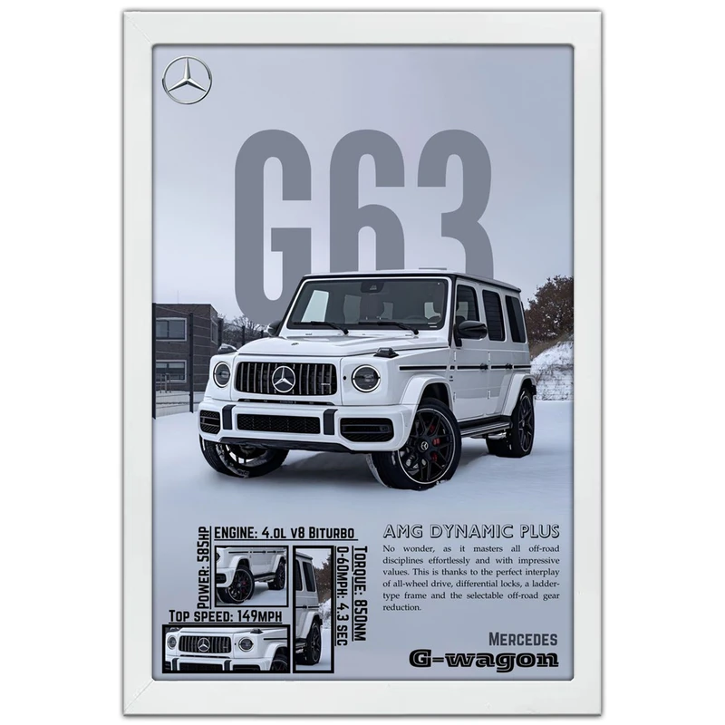 تابلو بکلیت طرح ماشین و خودرو مرسدس بنز Mercedes-Benz G-Class G63 AMG مدل W-po1990 فریم سفید