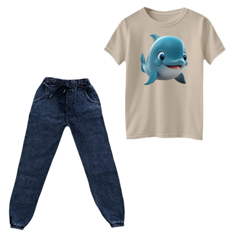 ست تی‌شرت و شلوار دخترانه مدل دلفین
