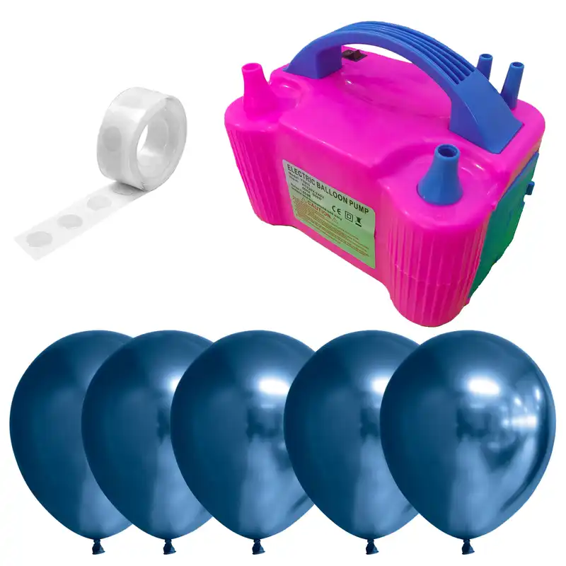 پمپ باد برقی و بادکنک و چسب بادکنک مستر تم مدل سوپر کروم پلاس بسته 7 عددی