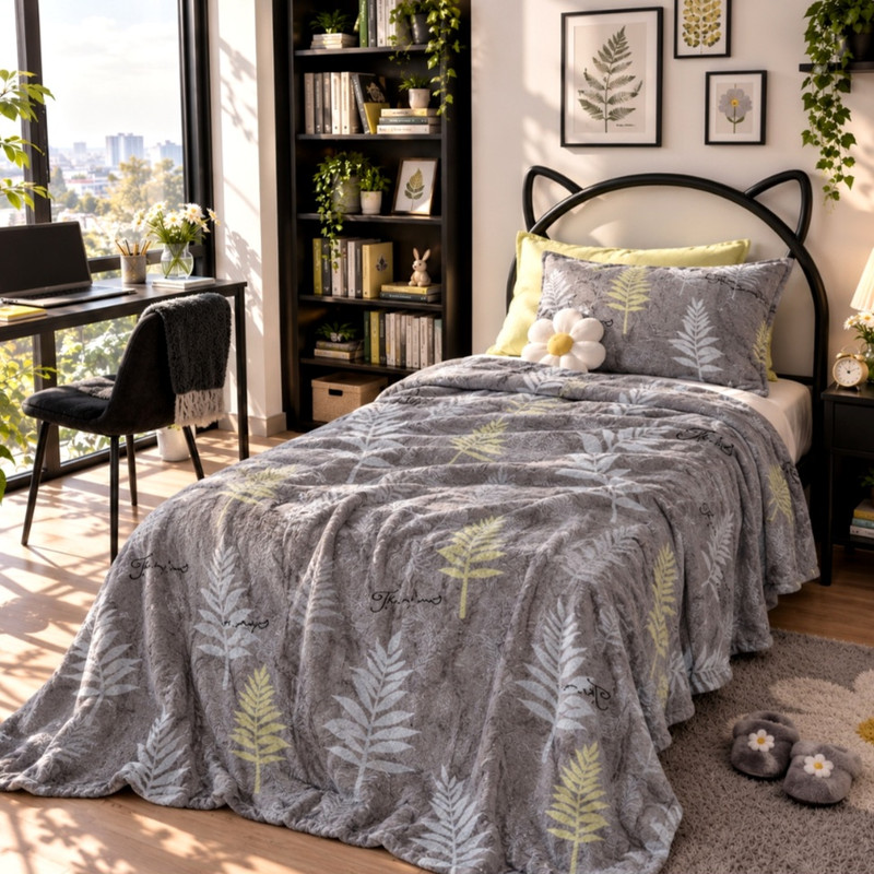 پتو مسافرتی 1 نفره طرح لیزری مدل سرخس رنگی سایز 160×220 سانتی‌متر