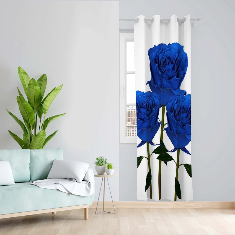 پرده طرح رز آبی مدل مخمل پانچی کد 4951 z سایز 140x200 سانتی متر