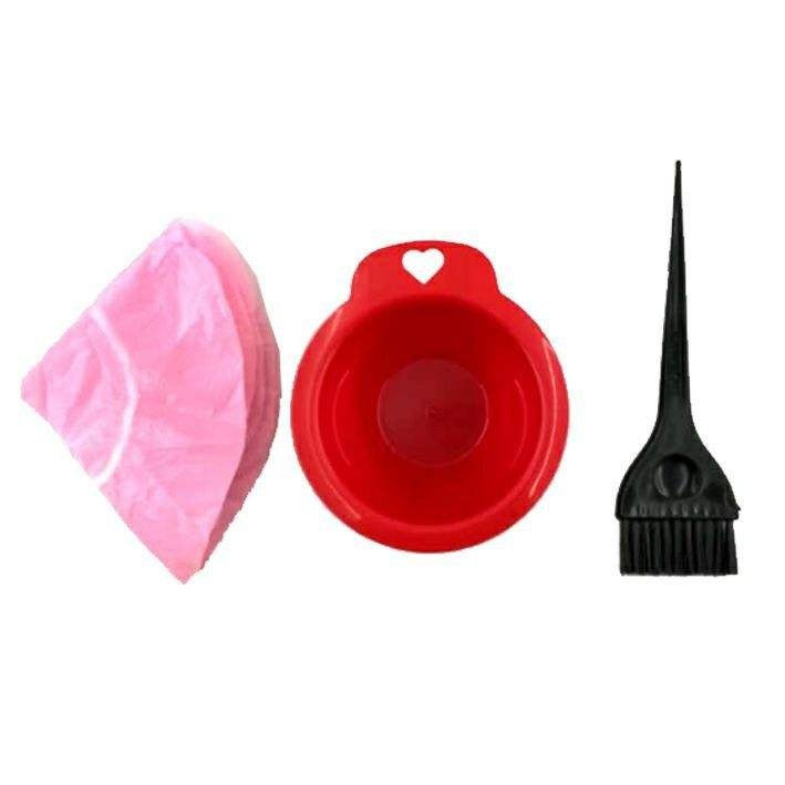 کاسه رنگ مو مدل قلب به همراه برس رنگ مو مدل SH30 و کلاه رنگ مو مدل 001