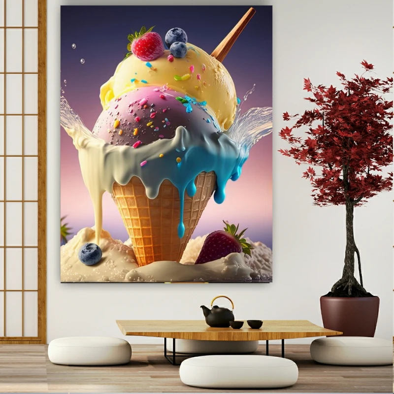 تابلو بوم طرح مخمل بستنی قیفی مدل میوه ای رنگی کد GR1277