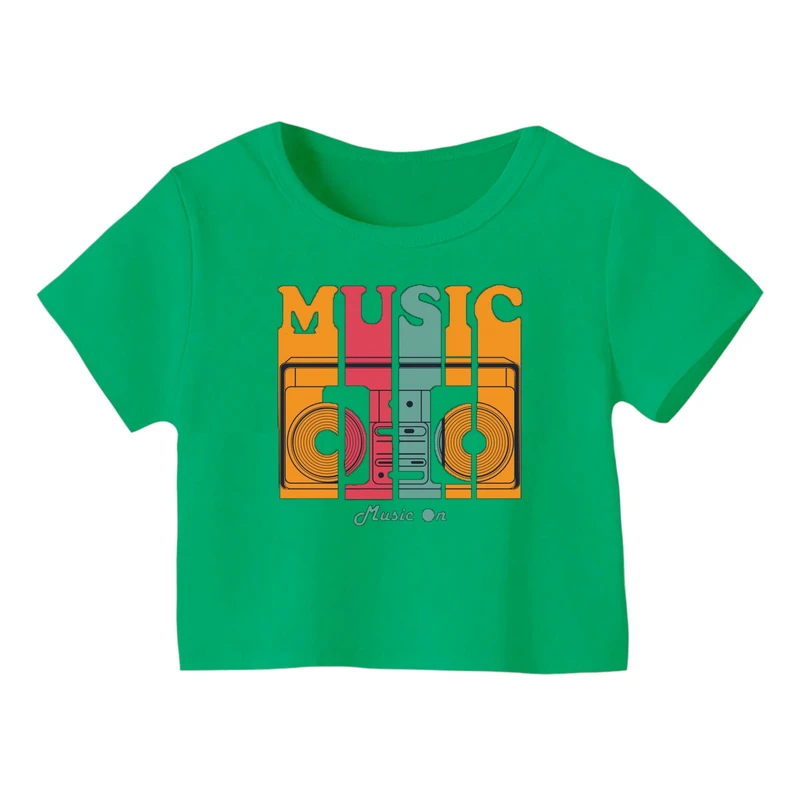 کراپ‌ تی‌شرت آستین کوتاه زنانه مدل موزیک