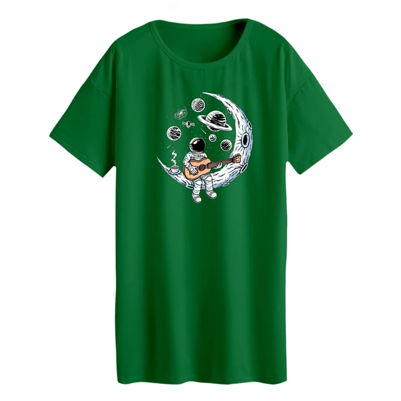 تی شرت لانگ زنانه مدل فضانورد و گیتار