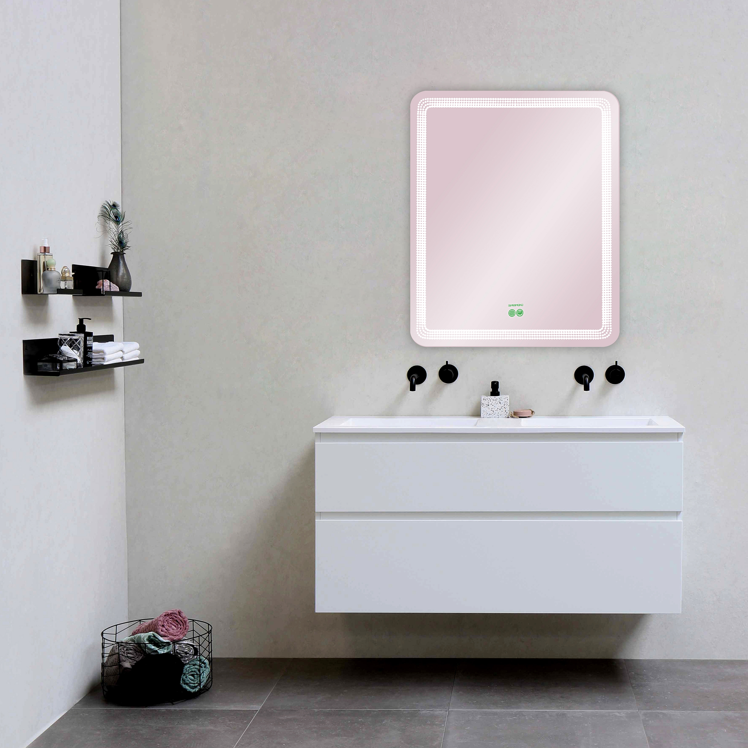 آینه سرویس بهداشتی گلسموند مدل مستطیل هوشمند ضد بخار کد VLW-SM