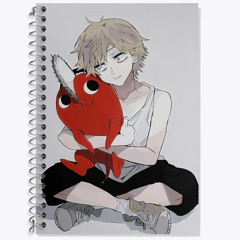 دفتر زبان 50 برگ خندالو مدل سه خط طرح دنجی و پوچیتا انیمه مرد اره ای Chainsaw Man کد 17954