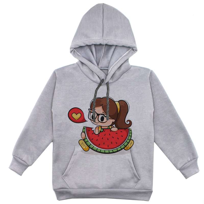 هودی دخترانه مدل هندونه F64 رنگ طوسی