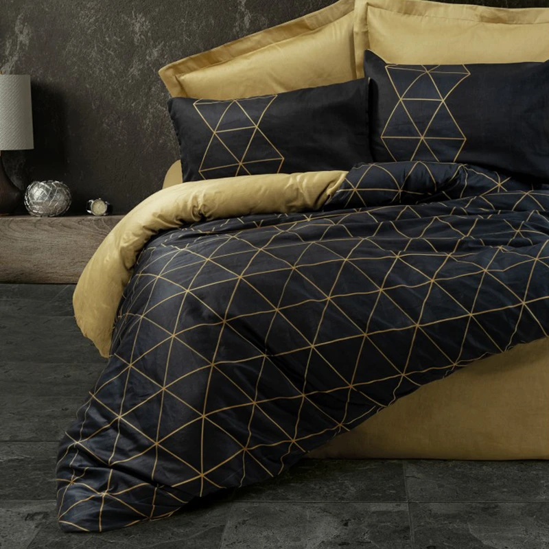 سرویس ملحفه کاتن باکس مدل Dark Veta Gold دو نفره 4 تکه