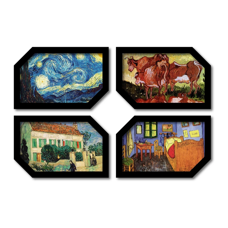 تابلو مدل وینسنت ونگوگ طرح کلیسا کد km-658 مجموعه 4 عددی