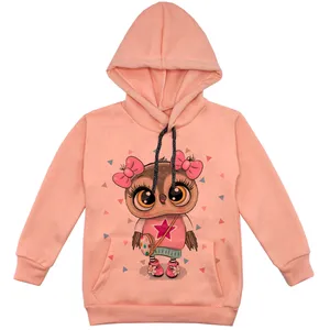 هودی دخترانه مدل جغد دختر F07 رنگ گلبهی