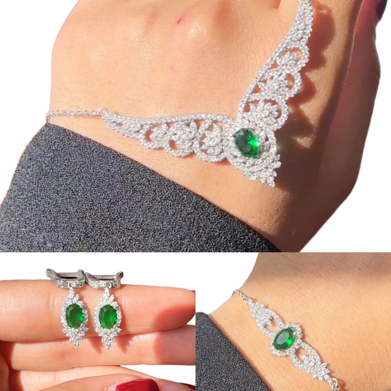 نیم ست نقره زنانه مدل زمرد ساچ