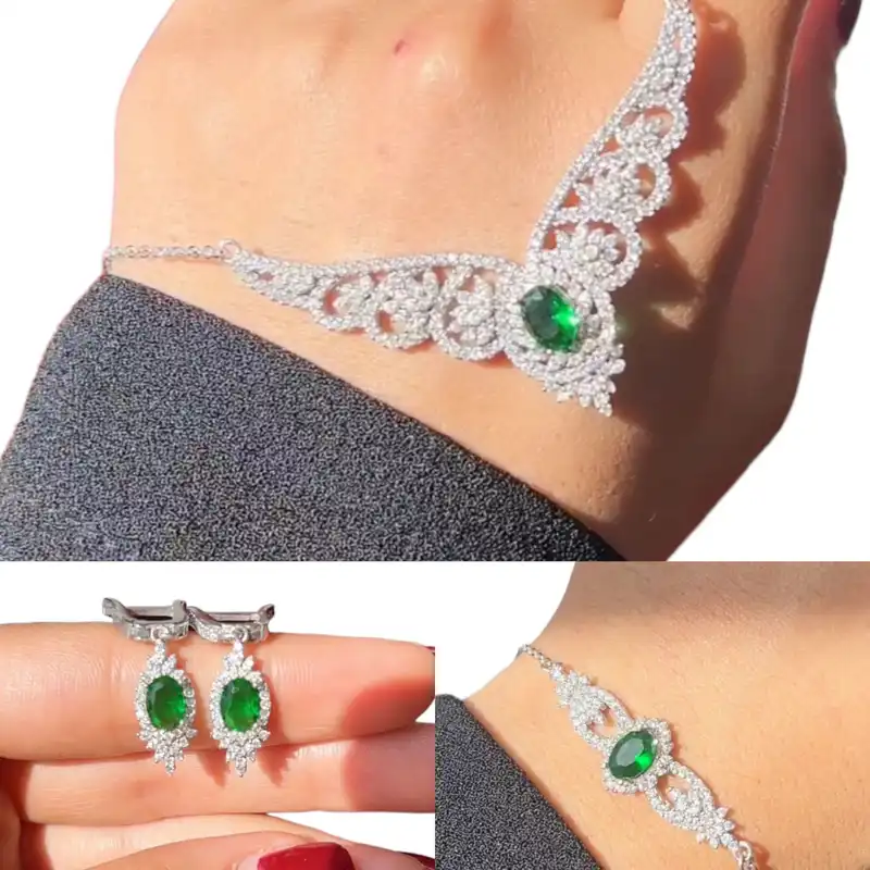 نیم ست نقره زنانه مدل زمرد ساچ